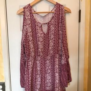 Womens Pink Rose Dress Long Sleeve Size L.